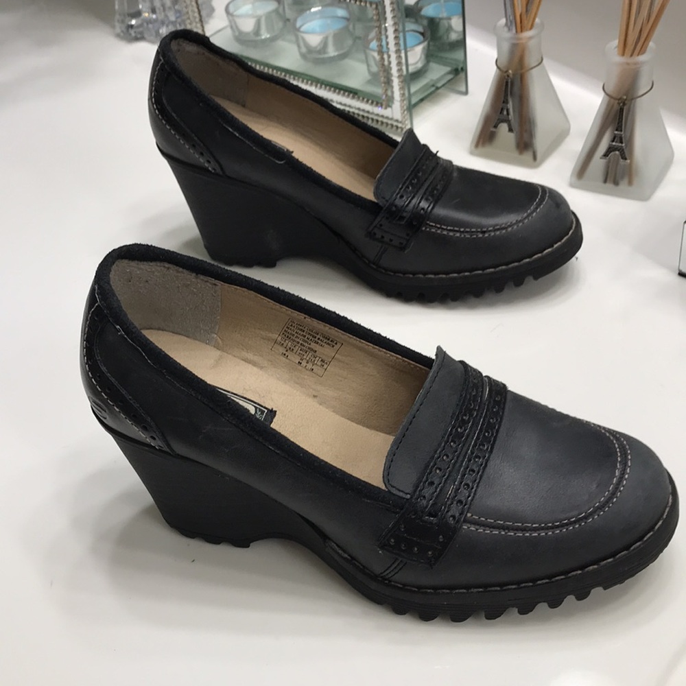Skechers Lightly Used Black Wedge Loafers